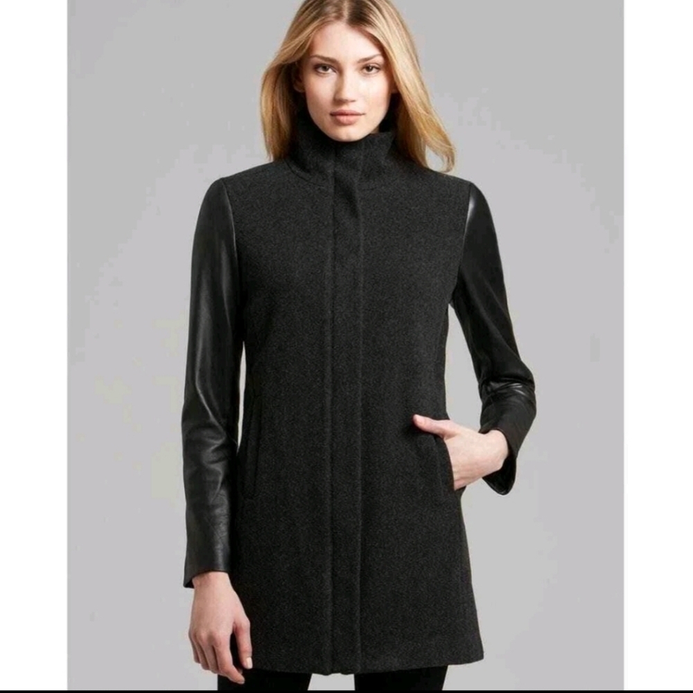 Eileen Fisher Wool Leather Sleeves Coat